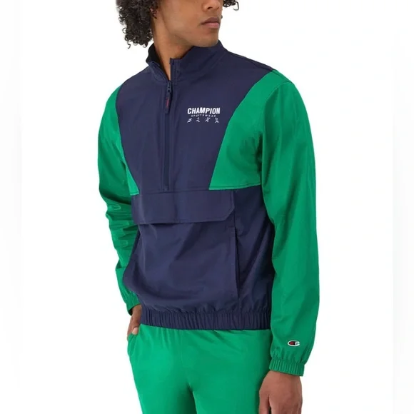 Champion Men's Half-Zip Colorblocked Long Sleeve Jacket Navy/Green- NWT - Picture 3 of 4